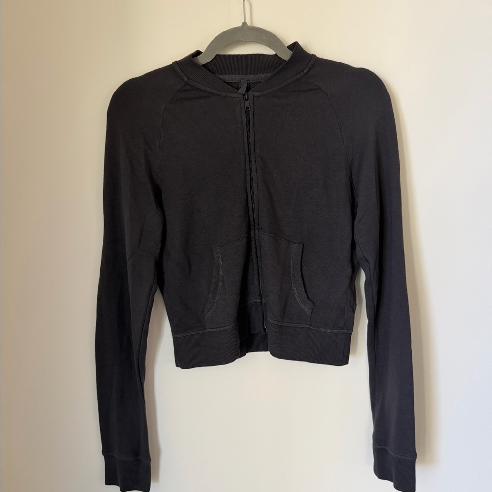 SKIMS Black Cropped Zip Hoodie